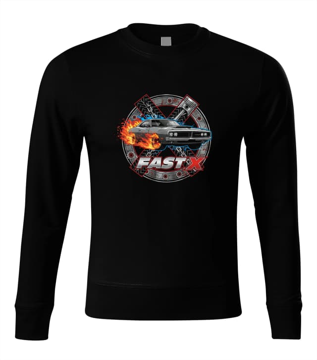 Mikina bez kapuce Fast X Ohnivý Muscle Car Písty Řetězy A Adrenalin