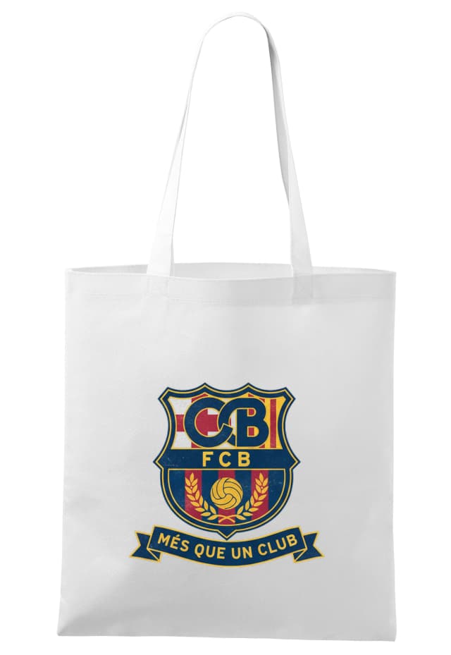 Nákupní taška Retro Štítek Fcb Zlatý Erb A Nápis Més Que Un Club