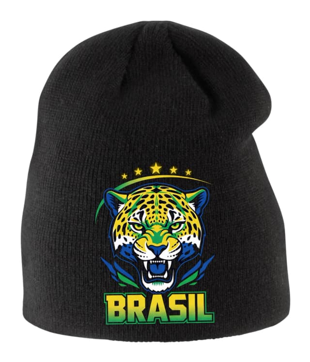 Dětská zimní čepice Divoký Jaguár Brasil Zlatý A Zelený Fotbalový Emblém Síly