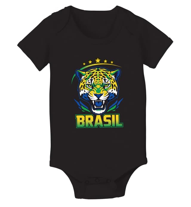 Dětské body Divoký Jaguár Brasil Zlatý A Zelený Fotbalový Emblém Síly