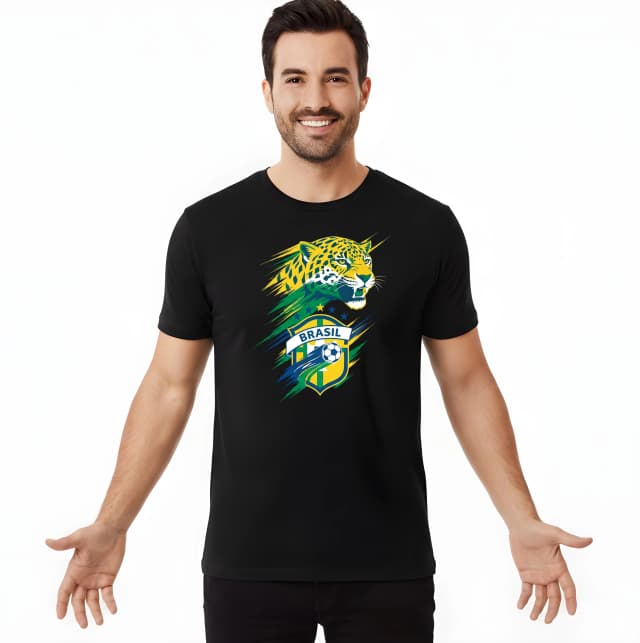 Pánské tričko Divoký Jaguár Brazil Síla Samba A Zlatý Fotbalový Štít