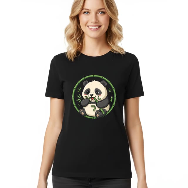 Dámské tričko Roztomilá Panda Žvýkající Bambus V Bambusovém Kruhu Radosti
