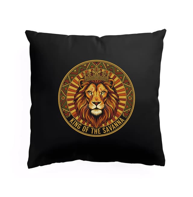 Polštář Majestátní Královský Lev Se Zlatou Korunou A Ornamentem King Of The Savanna