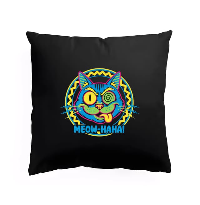 Polštář Psychedelická Neonová Kočka Se Šíleným Výrazem A Meowhaha