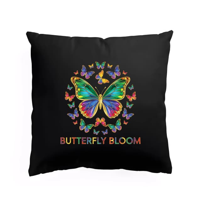 Polštář Duhová Záplava Motýlů V Zlatém Kruhu Butterfly Bloom