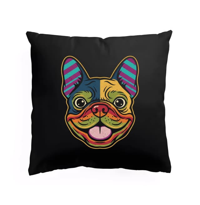 Polštář Duhový Pop Art French Bulldog Veselá Tvář V Retro Stylu