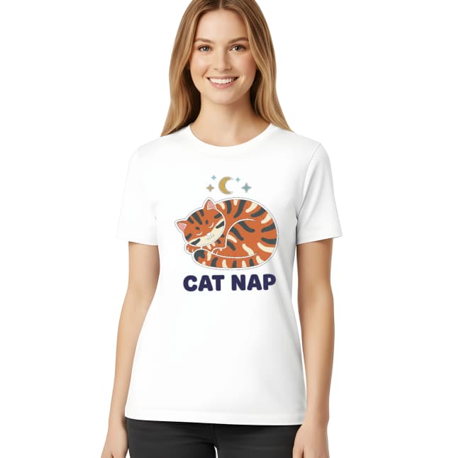Dámské tričko Spokojené Spinkání Pruhované Kočky Cat Nap Pod Měsícem