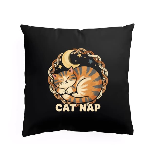 Polštář Spokojený Pruhovaný Kočičí Spánek Pod Měsícem A Hvězdami Cat Nap