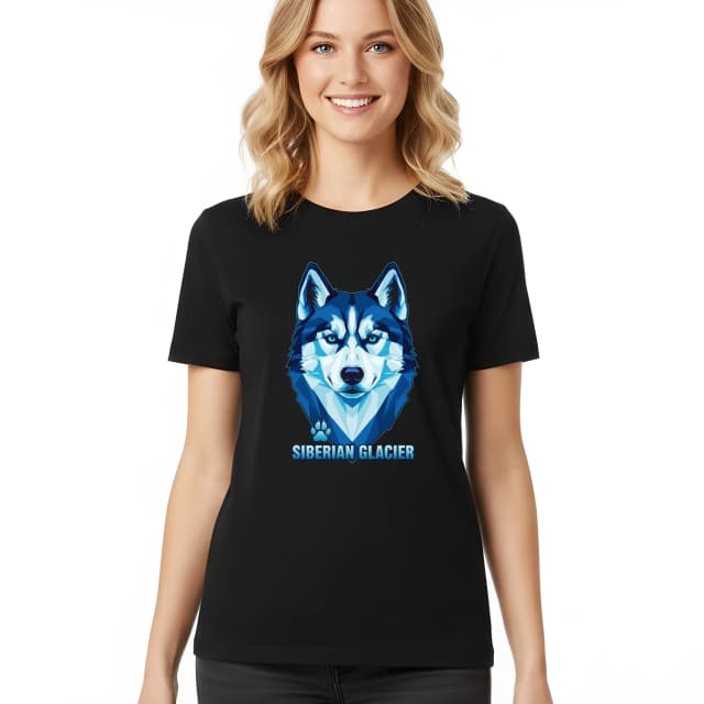 Dámské tričko Ledový Pohled Siberian Glacier Modrooký Husky V Geometrickém Stylu