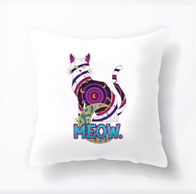 Polštář Magická Noční Kočka Z Měsíční Galaxie S Neonovým Nápisem Meow