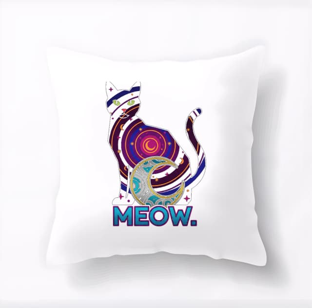 Polštář Kočičí Noční Galaxie Měsíc Meow Vesmírná Mystická Magie