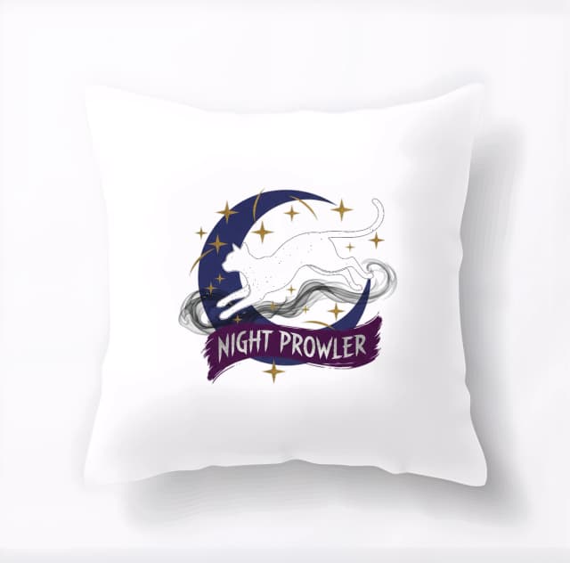 Polštář Noční Toulavá Černá Kočka Měsíc Hvězdy Kouřový Stín Night Prowler