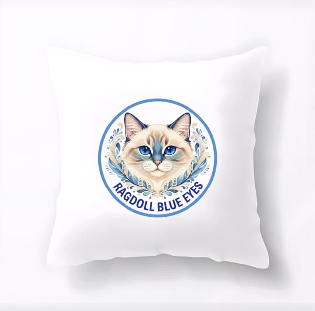 Polštář Ragdoll Blue Eyes Akvarelový Portrét S Modrýma Očima A Květinovým Věncem