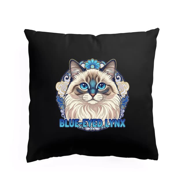 Polštář Modrooká Kočka V Modré Mandale Luxusní Blue Eyed Lynx Ilustrace