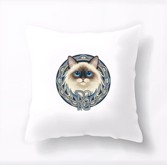 Polštář Ragdoll S Modrýma Očima V Keltském Královském Ornamentu A Monogramu