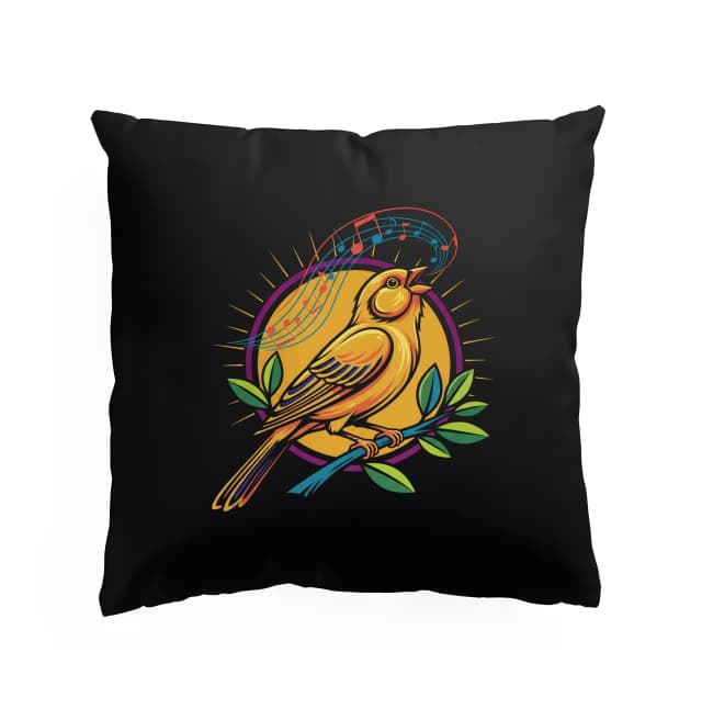 Polštář Zářivý Žlutý Kanárek Zpívající Ranní Melodii Slunce A Listí