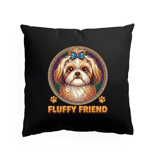 Polštář Roztomilý Shih Tzu S Modrou Mašlí Ornamentální Ilustrace Plyšového Mazlíčka