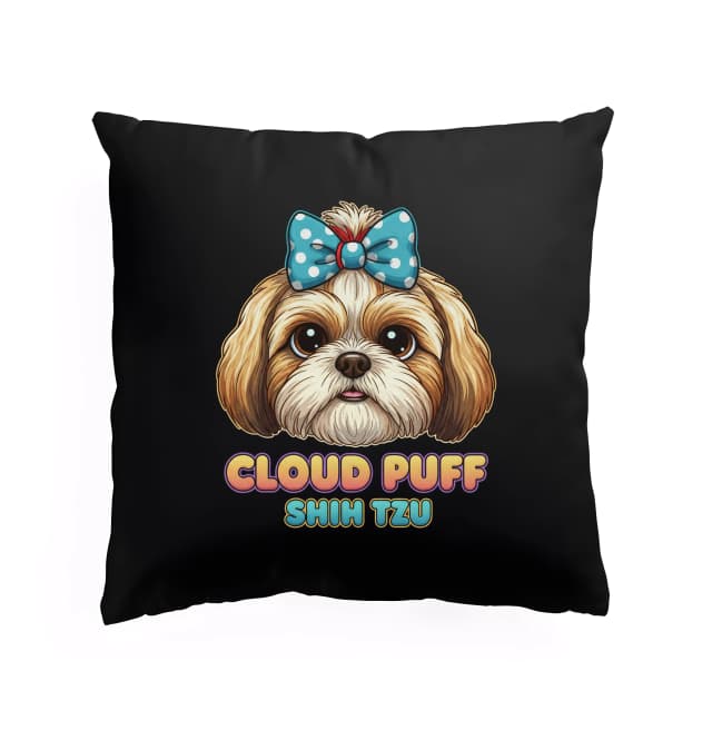 Polštář Roztomilý Cloud Puff Shih Tzu S Modrou Mašlí