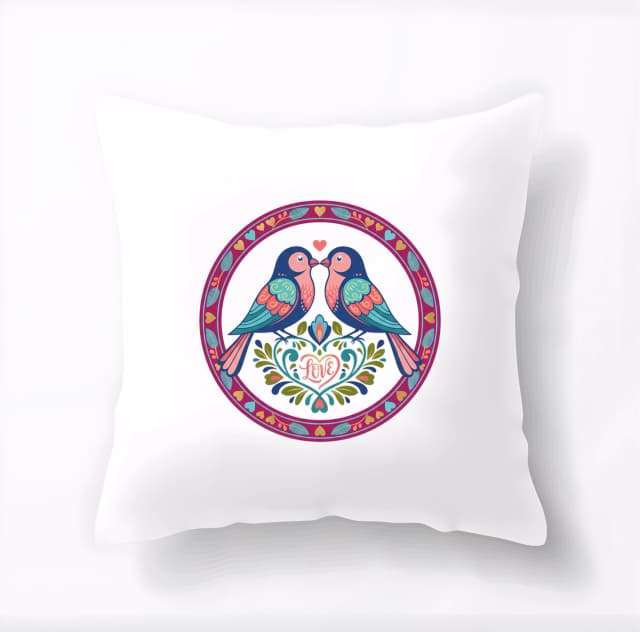 Polštář Ptačí Polibek Lovebird Pár V Barevném Lidovém Ornamentu