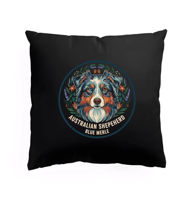 Polštář Kouzelný Portrét Australian Shepherd Blue Merle Ve Květinovém Věnci