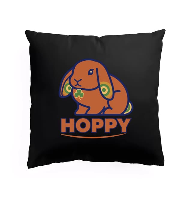 Polštář Hoppy Oranžový Králíček S Irským Trojlístkem A Retro Kruhy