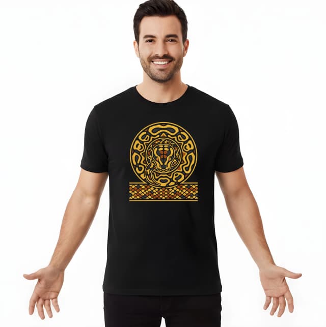 Pánské tričko Zlatý Mandalový Hadí Ornament Exotický Luxusní Design Ve Stylu Ball Python