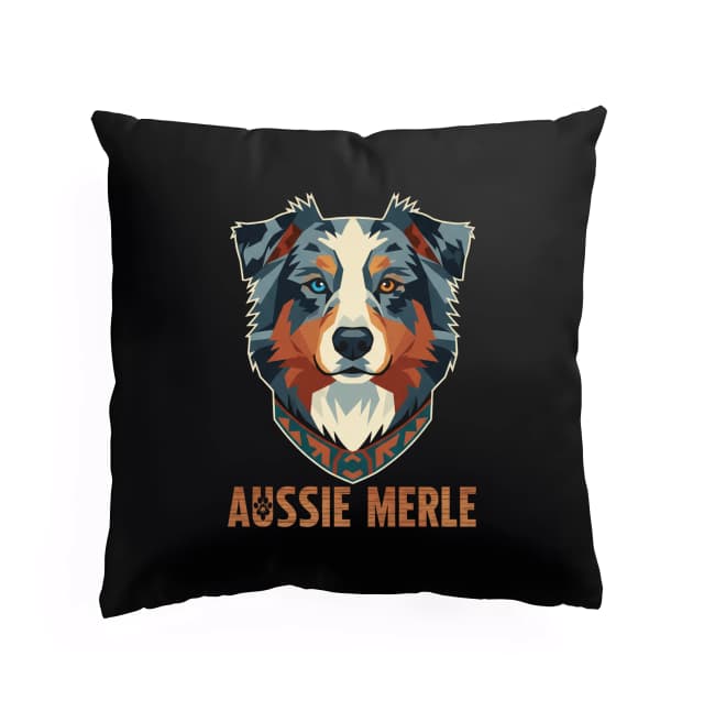 Polštář Aussie Merle Moderní Geometrický Portrét S Etno Límcem A Heterochromií