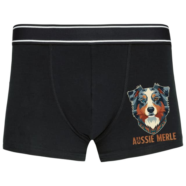 Boxerky Aussie Merle Moderní Geometrický Portrét S Etno Límcem A Heterochromií
