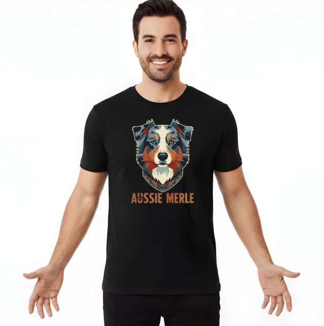 Pánské tričko Aussie Merle Moderní Geometrický Portrét S Etno Límcem A Heterochromií