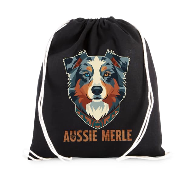 Vak na záda Aussie Merle Moderní Geometrický Portrét S Etno Límcem A Heterochromií