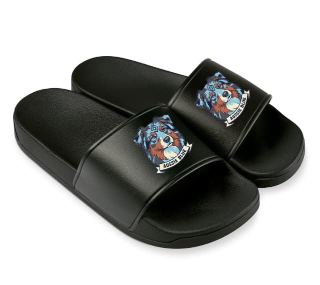 Pantofle Aussie Blue Moderní Geometrický Portrét Australského Ovčáka V Modrých Tónech