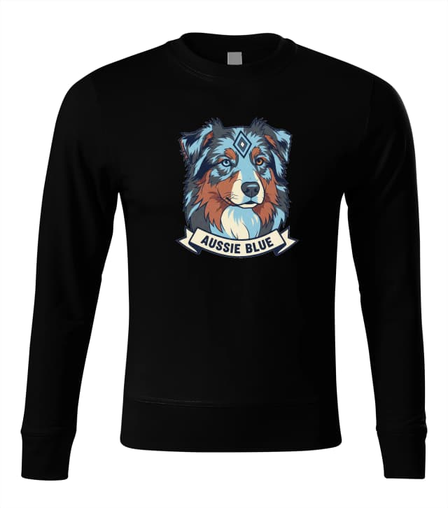 Mikina bez kapuce Aussie Blue Moderní Geometrický Portrét Australského Ovčáka V Modrých Tónech