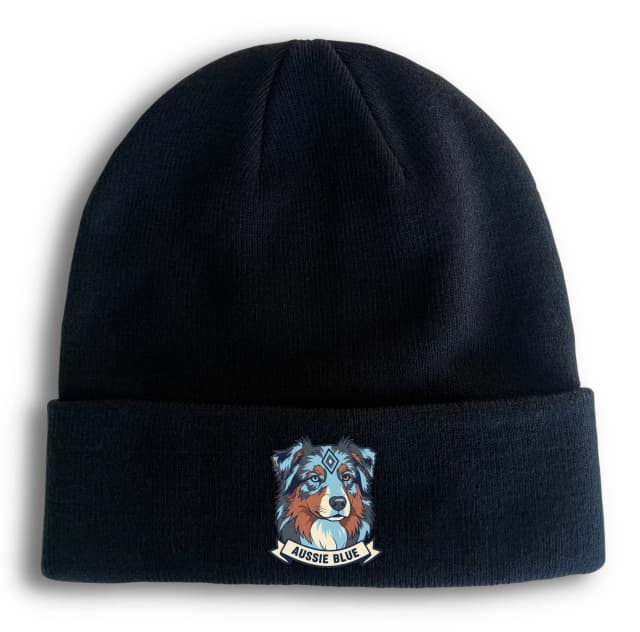Zimní čepice Aussie Blue Moderní Geometrický Portrét Australského Ovčáka V Modrých Tónech