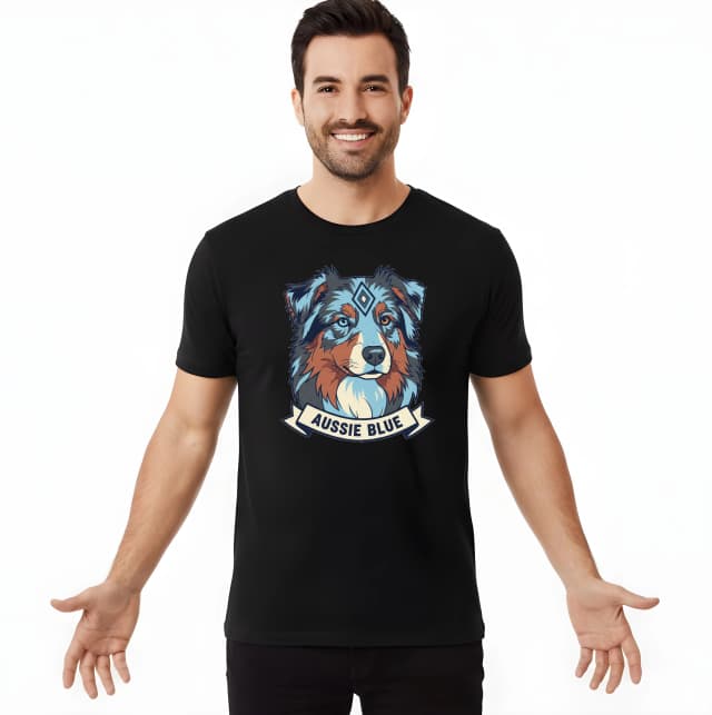 Pánské tričko Aussie Blue Moderní Geometrický Portrét Australského Ovčáka V Modrých Tónech