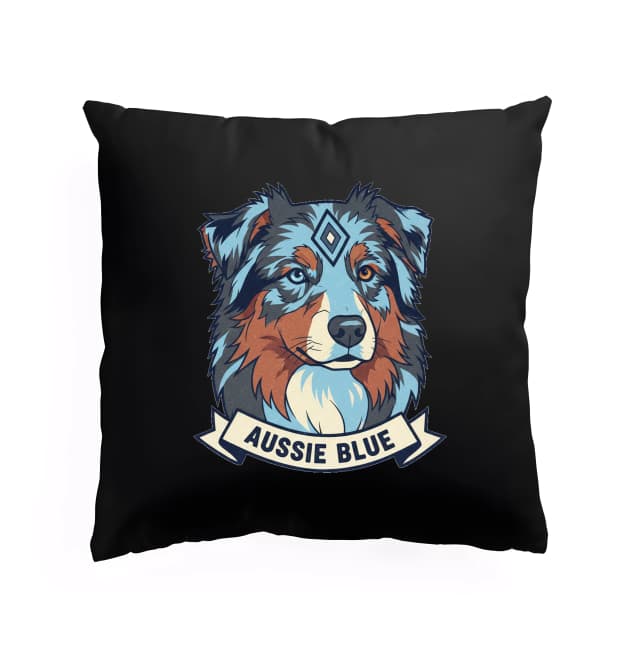 Polštář Aussie Blue Moderní Geometrický Portrét Australského Ovčáka V Modrých Tónech