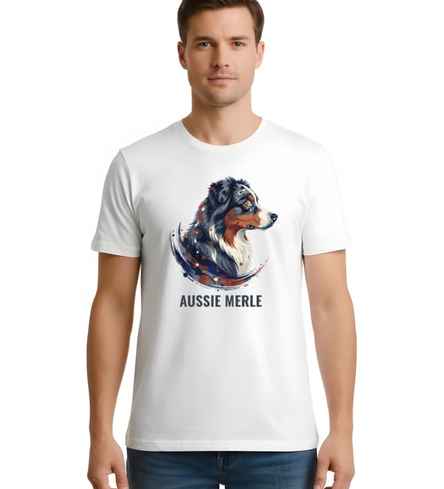 Pánské tričko Aussie Merle Dynamický Portrét Modrého Merle S Abstraktními Šmouhami