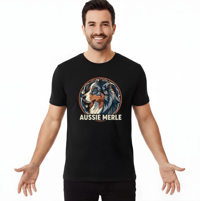 Pánské tričko Aussie Merle Královský Portrét Modrookého Ovčáka V Retro Grafickém Stylu