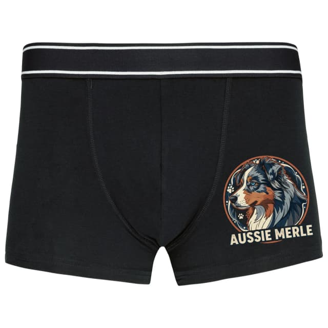 Boxerky Aussie Merle Královský Portrét Modrookého Ovčáka V Retro Grafickém Stylu