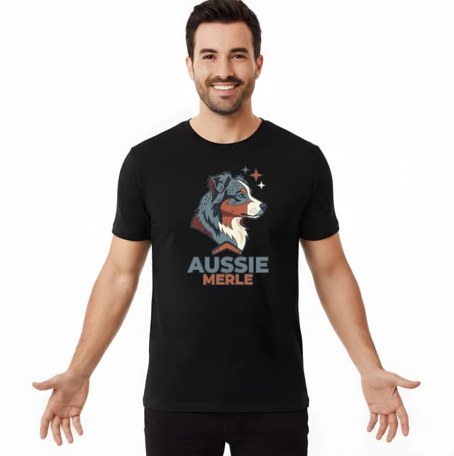 Pánské tričko Divoký Aussie Merle Stylizovaný Portrét Australského Ovčáka