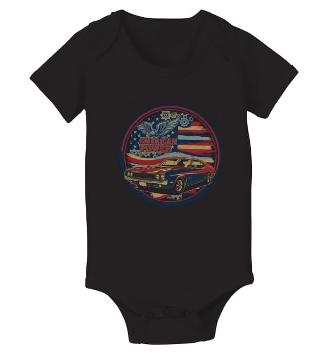 Dětské body American Power Retro Muscle Car Orlí Síla Vlajka A Motorový Řev