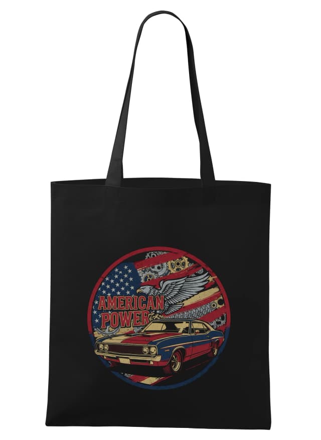 Nákupní taška American Power Síla Amerického Muscle Caru Orel A Vlajka V Retro Stylu