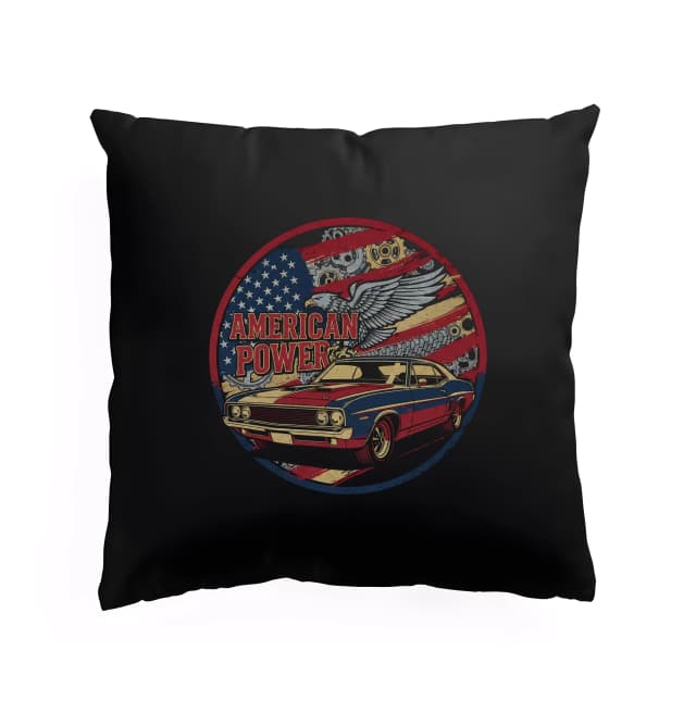 Polštář American Power Síla Amerického Muscle Caru Orel A Vlajka V Retro Stylu