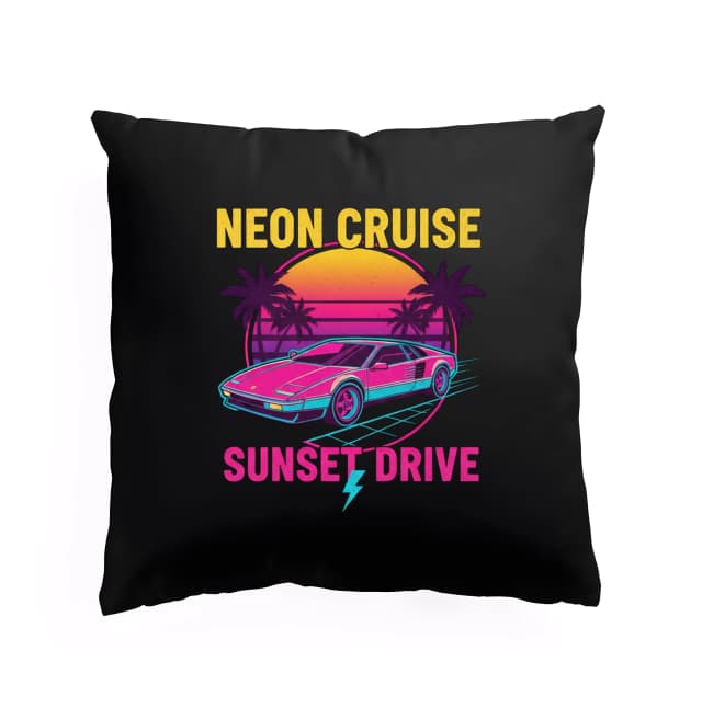 Polštář Noční Neonová Jízda Neon Cruise Sunset Drive Při Západu Slunce V Retro 80s Stylu