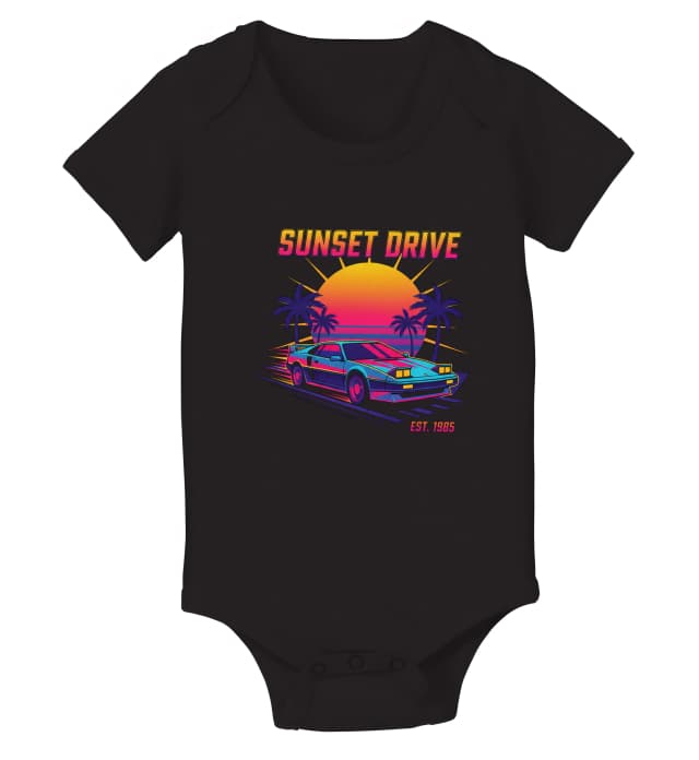 Dětské body Sunset Drive Neonová 80s Noční Retro Sportovní Jízda Pod Palmami