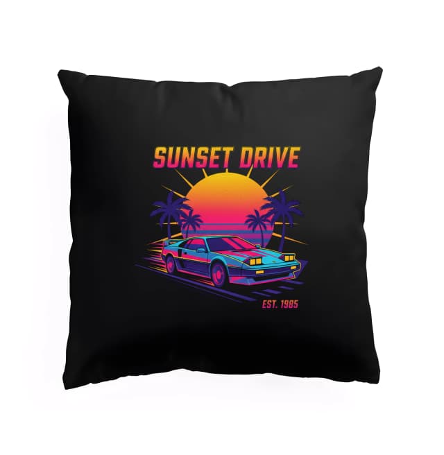 Polštář Sunset Drive Neonová 80s Noční Retro Sportovní Jízda Pod Palmami