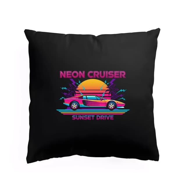 Polštář Noční Neon Cruiser Sunset Drive Retro 80s Synthwave Západ Slunce