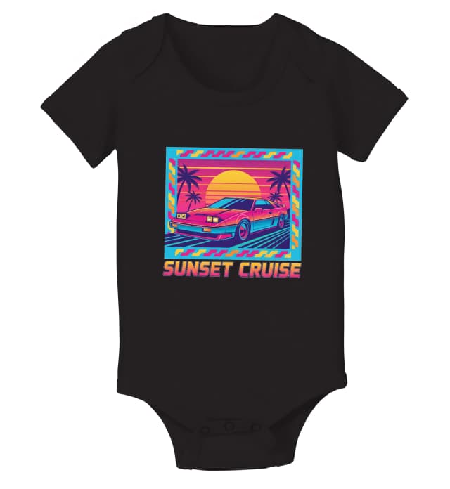 Dětské body Retro 80 Léta Synthwave Sunset Cruise Neonové Palmy A Sportovní Auto