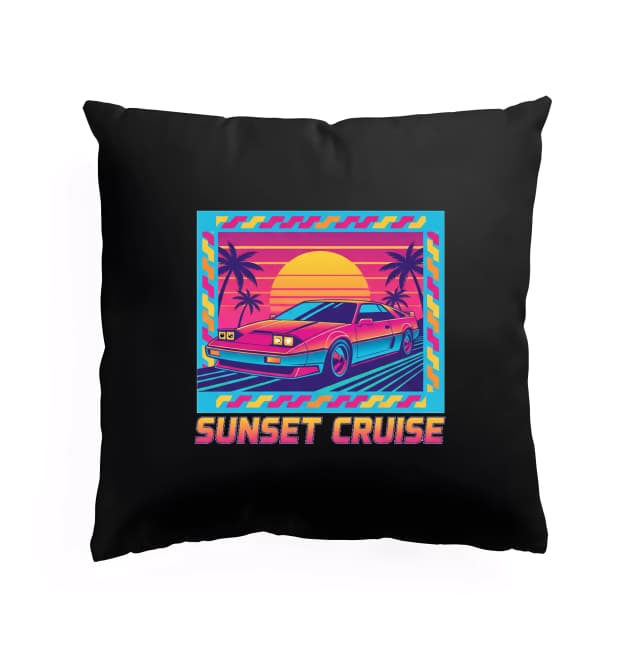 Polštář Retro 80 Léta Synthwave Sunset Cruise Neonové Palmy A Sportovní Auto