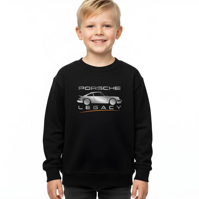 Dětská mikina Porsche Legacy Minimalistická Stříbrná Silueta Ikonické Sportovní Legendy
