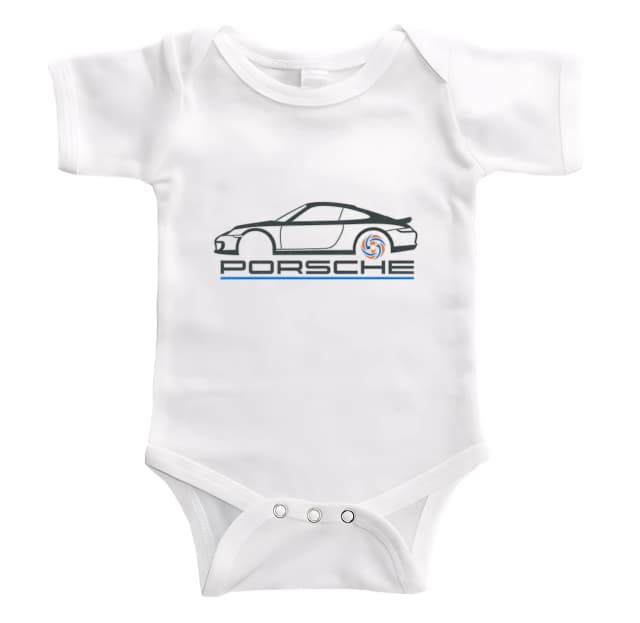 Dětské body Porsche Minimalistická Silueta S Moderním Vírovým Akcentem Pro Nadšence